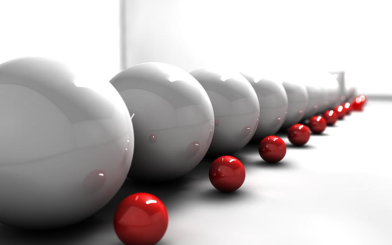 3d white balls, red balls 3d, 3d sphere, HD wallpaper