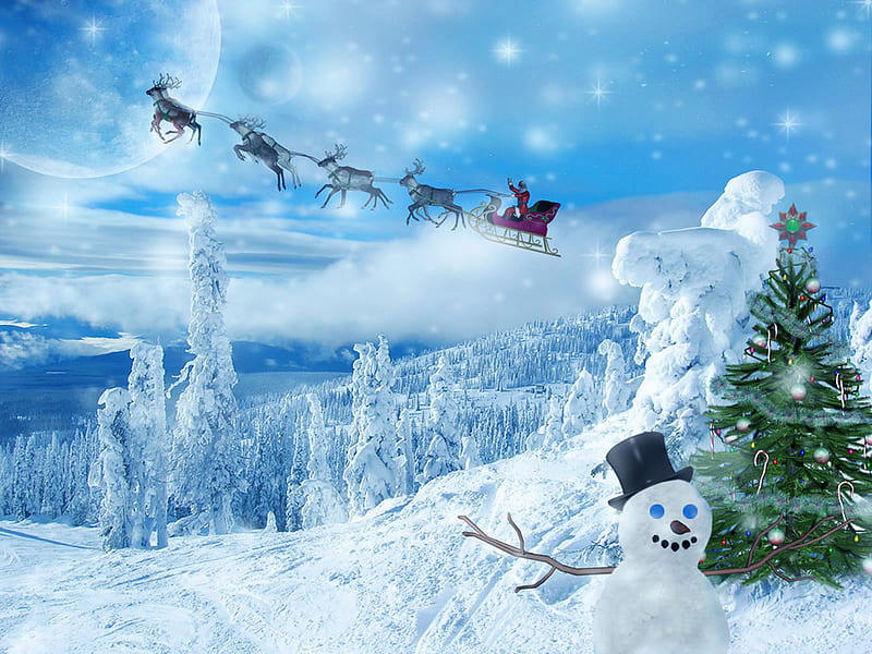 Santa Claus, santa, snow, sledge, winter, HD wallpaper
