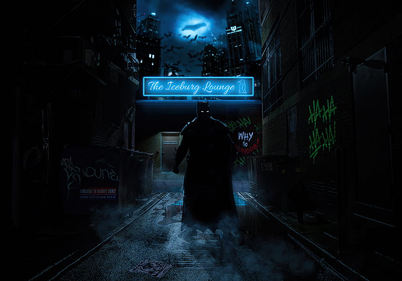 Batman In Neon Alley , batman, superheroes, artist, artwork, digital-art, artstation, HD wallpaper