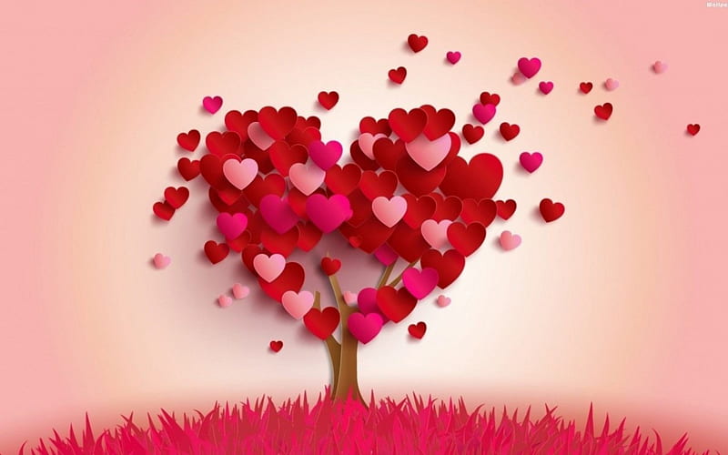 ~~Love Tree~~, flower, tree, love, heart, HD wallpaper