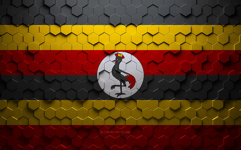 Flag of Uganda, honeycomb art, Uganda hexagons flag, Uganda, 3d hexagons art, Uganda flag, HD wallpaper