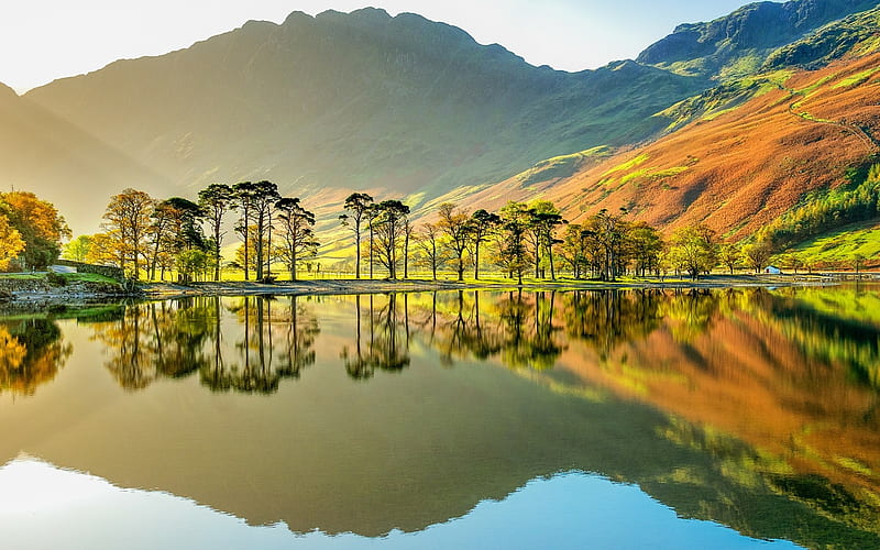 Buttermere Lake (Cumbria), mountains, nature, trees, reflection, lake, HD wallpaper