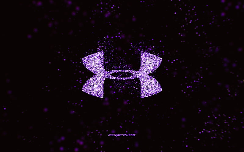 Under Armour glitter logo, black background, Under Armour logo, purple glitter art, Under Armour, creative art, Under Armour purple glitter logo, HD wallpaper
