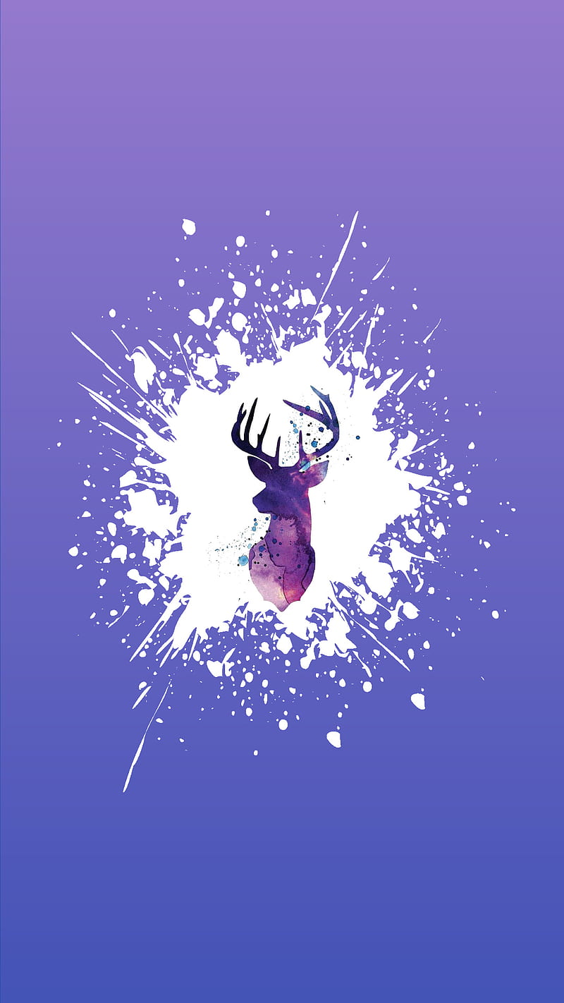 Deer, animal, minimal, purple, splash, white, HD phone wallpaper