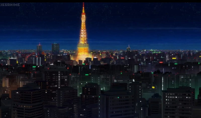 SMC: Tokyo Tower, pretty, scenic, bonito, sweet, nice, city, anime, tower, darkness, sailor moon, beauty, scenery, light, sailormoon, night, lovely, town, building, dark, scene, landscape, HD wallpaper