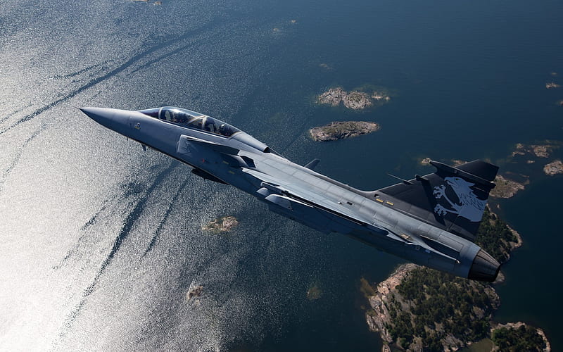 Saab JAS 39 Gripen, Swedish combat fighter, combat patrolling, Swedish Air Force, Gripen 39-7, military aircraft, Saab, HD wallpaper