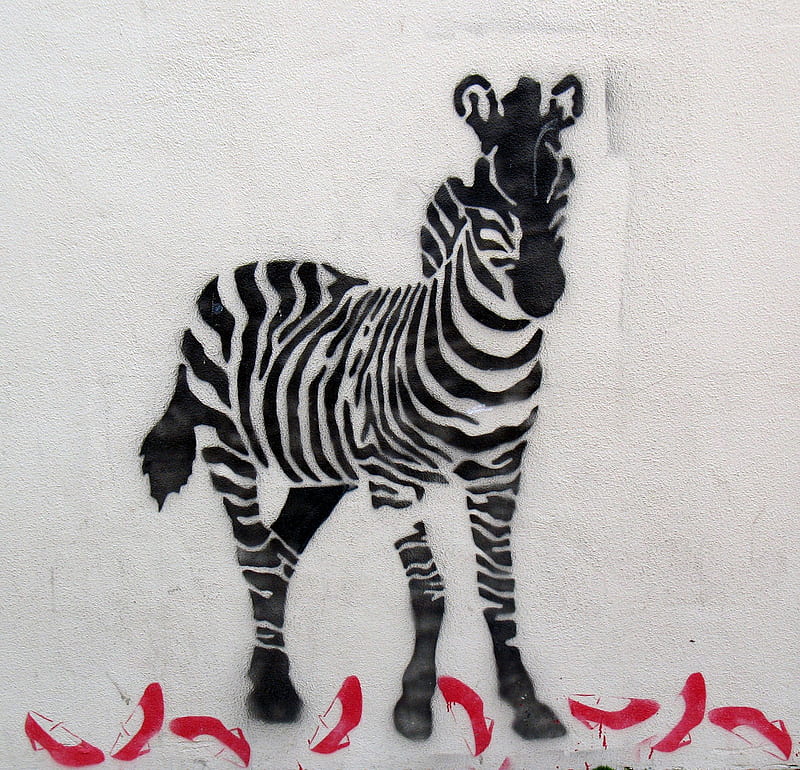 Zebra, art, stencil, graffiti, HD wallpaper