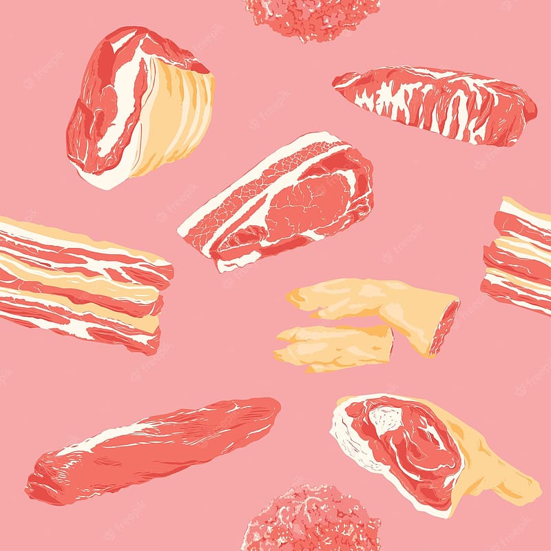 Premium Vector. Part of pork cut of meat seamless background vintage handdrawn vector illustration, Food Vintage, HD phone wallpaper