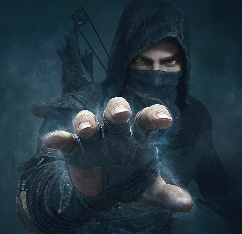 Thief, fantasy, luminos, game, black, hand, eyes, HD wallpaper