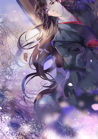 Wallpaper grey background, flute, red eyes, long hair, red ribbon, black  magic, Chinese clothing, Mo Dao Zu Shi for mobile and desktop, section  сёнэн, resolution 1920x1080 - download