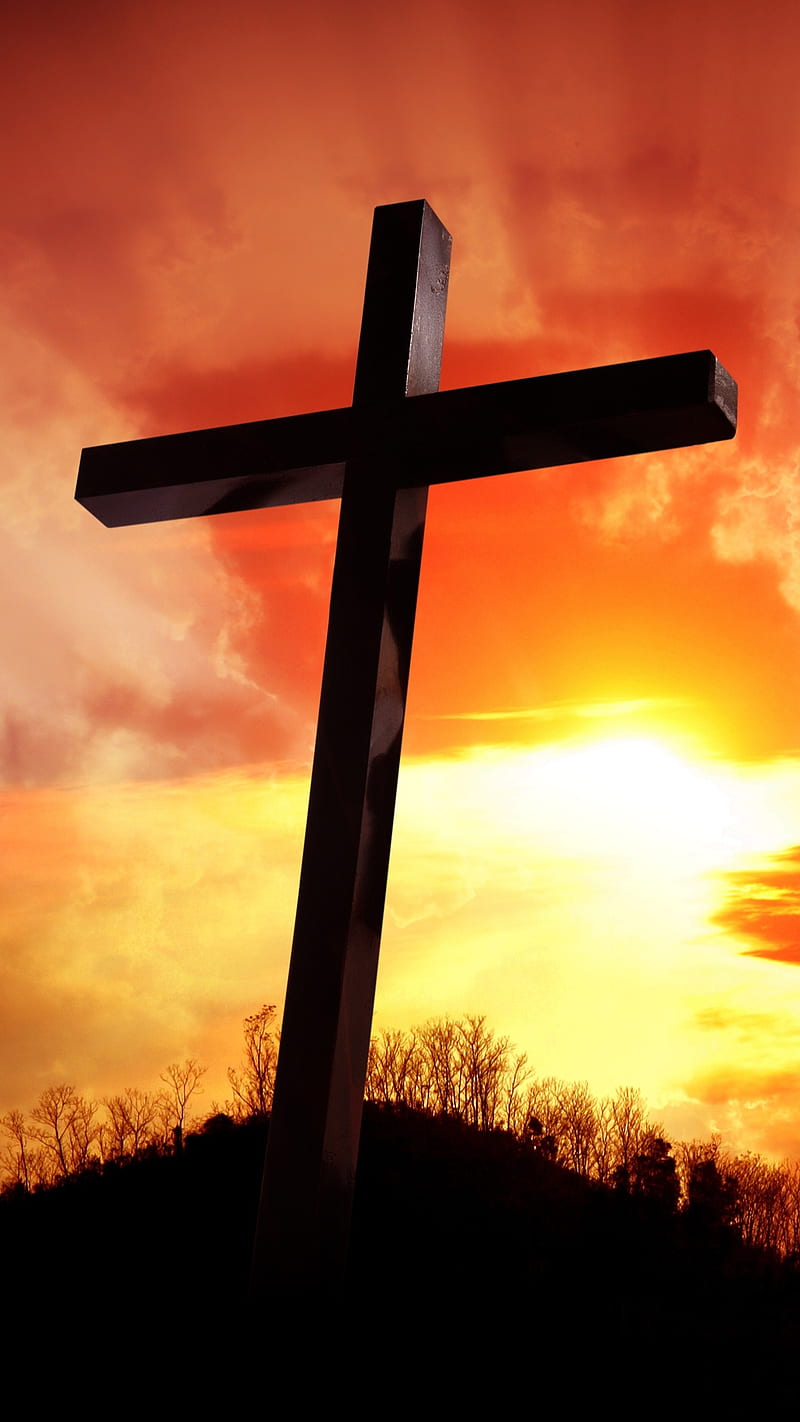 Cross, believe, christian, crucifixion, jesus, son of god, spiritual, sunset, HD phone wallpaper