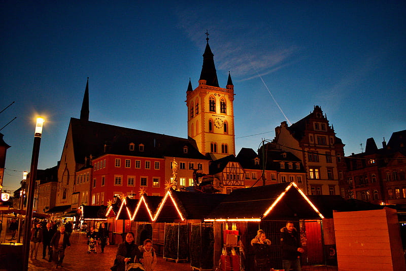 Trier, christmas, church, germany, history, old, tower, town, HD wallpaper