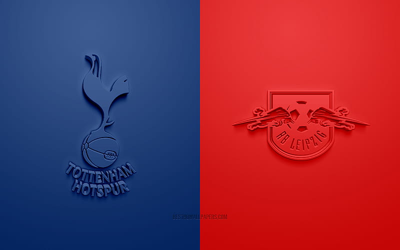 Tottenham Hotspur vs RB Leipzig, UEFA Champions League, 3D logos, promotional materials, blue red background, Champions League, football match, Tottenham Hotspur FC, RB Leipzig, HD wallpaper