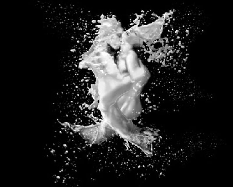 Sweety Kiss, liquid, black and white, man, woman, couple, HD wallpaper