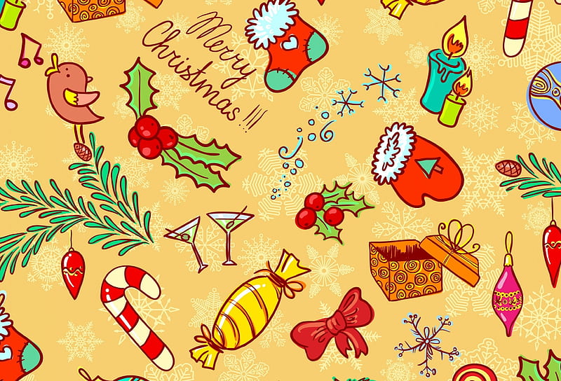 Christmas texture, red, candy, craciun, orange, christmas, yellow, bow, mistletoe, gloves, green, texture, shoe, HD wallpaper