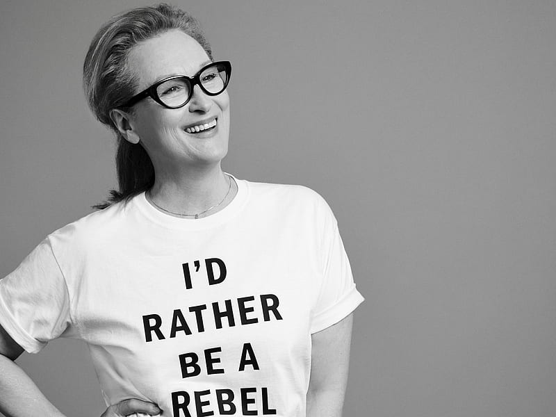 Rebel Meryl in Monochrome, USA, Rebel, dom of speech, glasses, Meryl Streep, American, monochrome, actor, HD wallpaper