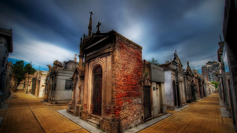 solemn cemetery in buenos aires r, paths, city, cemetery, mausoleums, r, sky, HD wallpaper