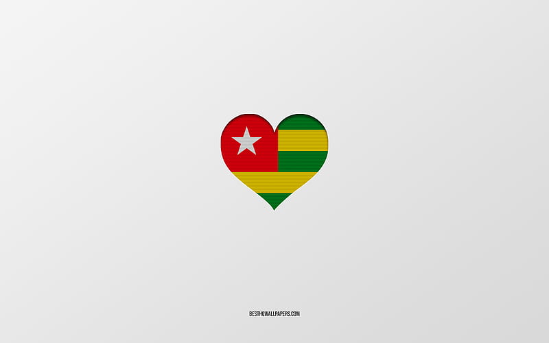 I Love Togo, Africa countries, Togo, gray background, Togo flag heart, favorite country, Love Togo, HD wallpaper