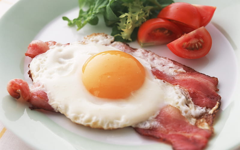 Breakfast, egg, tomato, bacon, food, lettuce, HD wallpaper