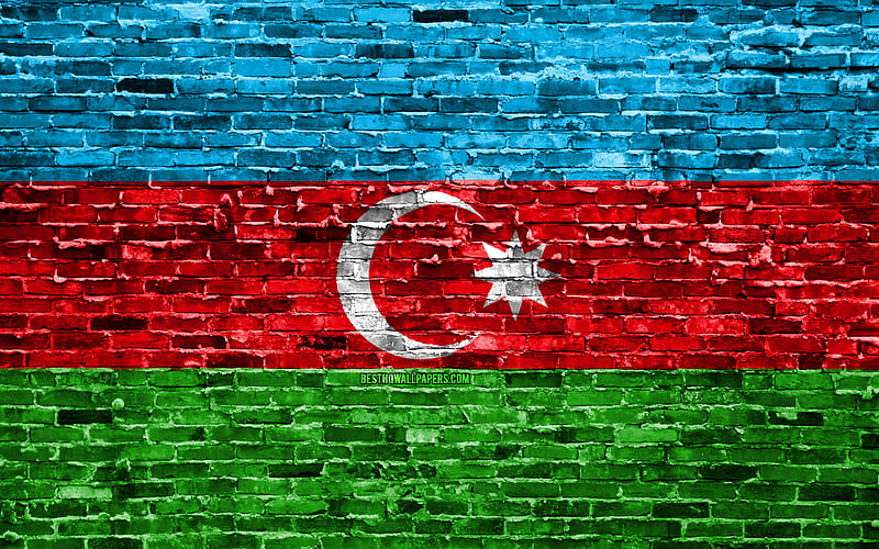 Azerbaijani flag, bricks texture, Asia, national symbols, Flag of Azerbaijan, brickwall, Azerbaijan 3D flag, Asian countries, Azerbaijan, HD wallpaper