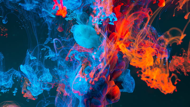red and blue, dancing colors, smoke, Abstract, HD wallpaper
