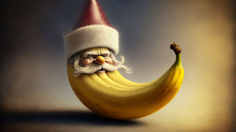 Santa banana, craciun, man, yellow, red, christmas, banana, funny, santa, fantasy, HD wallpaper