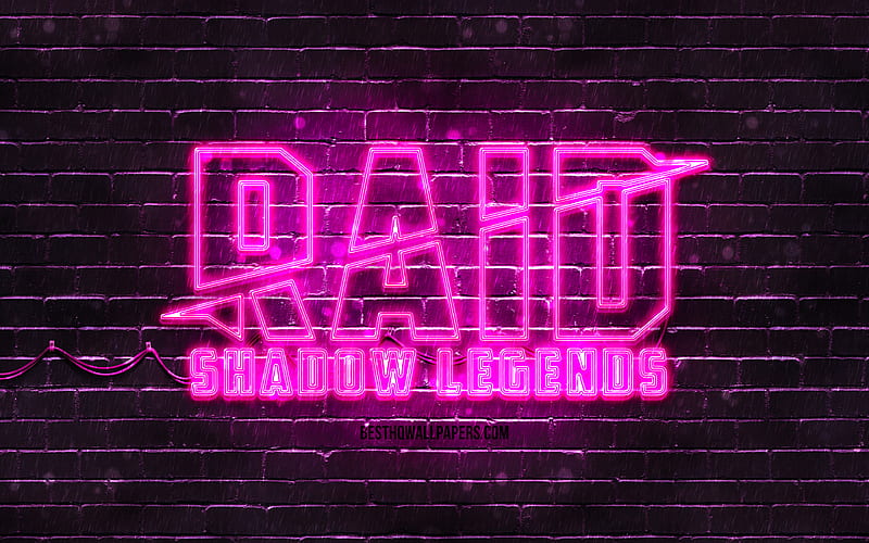 Raid Shadow Legends purple logo purple brickwall, Raid Shadow Legends logo, 2020 games, Raid Shadow Legends neon logo, Raid Shadow Legends, HD wallpaper