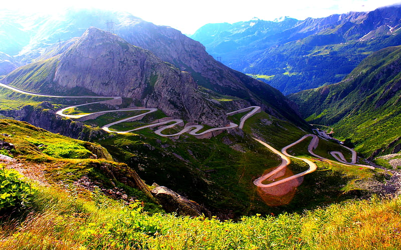 SERPENTINE ROAD, mountain, slope, winding, serpent, road, HD wallpaper