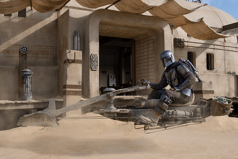 The Mandalorian With His Speeder Bike 2020, the-mandalorian-season-2, the-mandalorian, tv-shows, star-wars, HD wallpaper