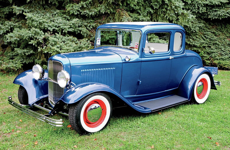 1932-Ford-Coupe, Classic, Whitewalls, Ford, Blue, HD wallpaper