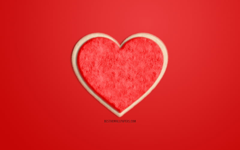Red fur heart, red romantic background, red heart background, love concepts, heart on a red background, creative art, love red background, HD wallpaper