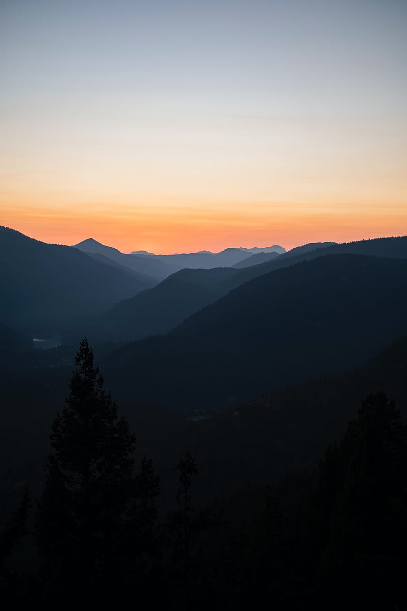 mountains, fog, dusk, sunset, HD phone wallpaper