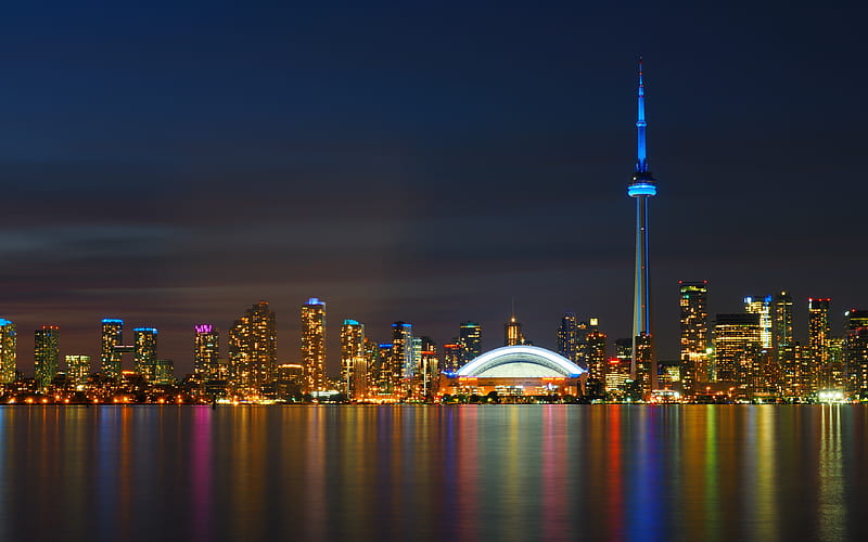 Toronto CN Tower, nightscapes, panorama, skyscrapers, Canada, HD wallpaper