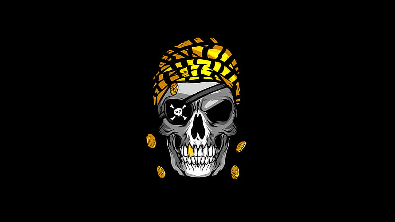 Pirate Skull Gold Minimal , skull, pirate, gold, minimalism, minimalist, artist, artwork, digital-art, dark, black, HD wallpaper