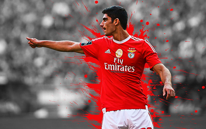 Goncalo Guedes, SL Benfica, art, Portuguese football player, splashes of paint, grunge art, creative art, Portugal, football, HD wallpaper