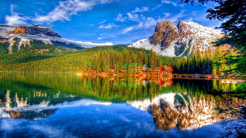 Yoho National Park, British Columbia, lake, canada, clouds, trees ...