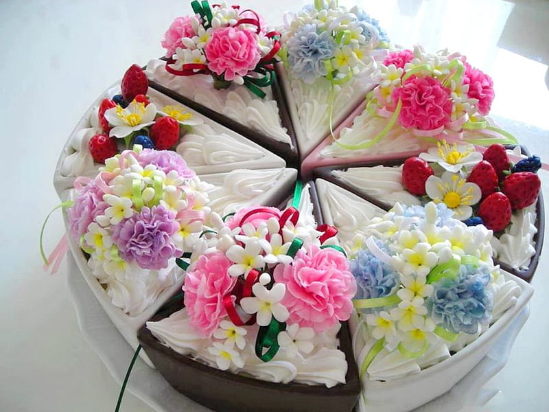Celebrate summer, cake, pretty, flowers, decorations, HD wallpaper