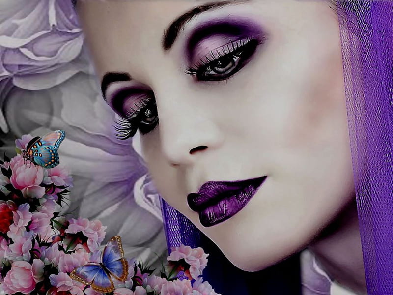 Royal Purple Floral Fantasy Girl, black, floral, royal, fantasy, girl ...
