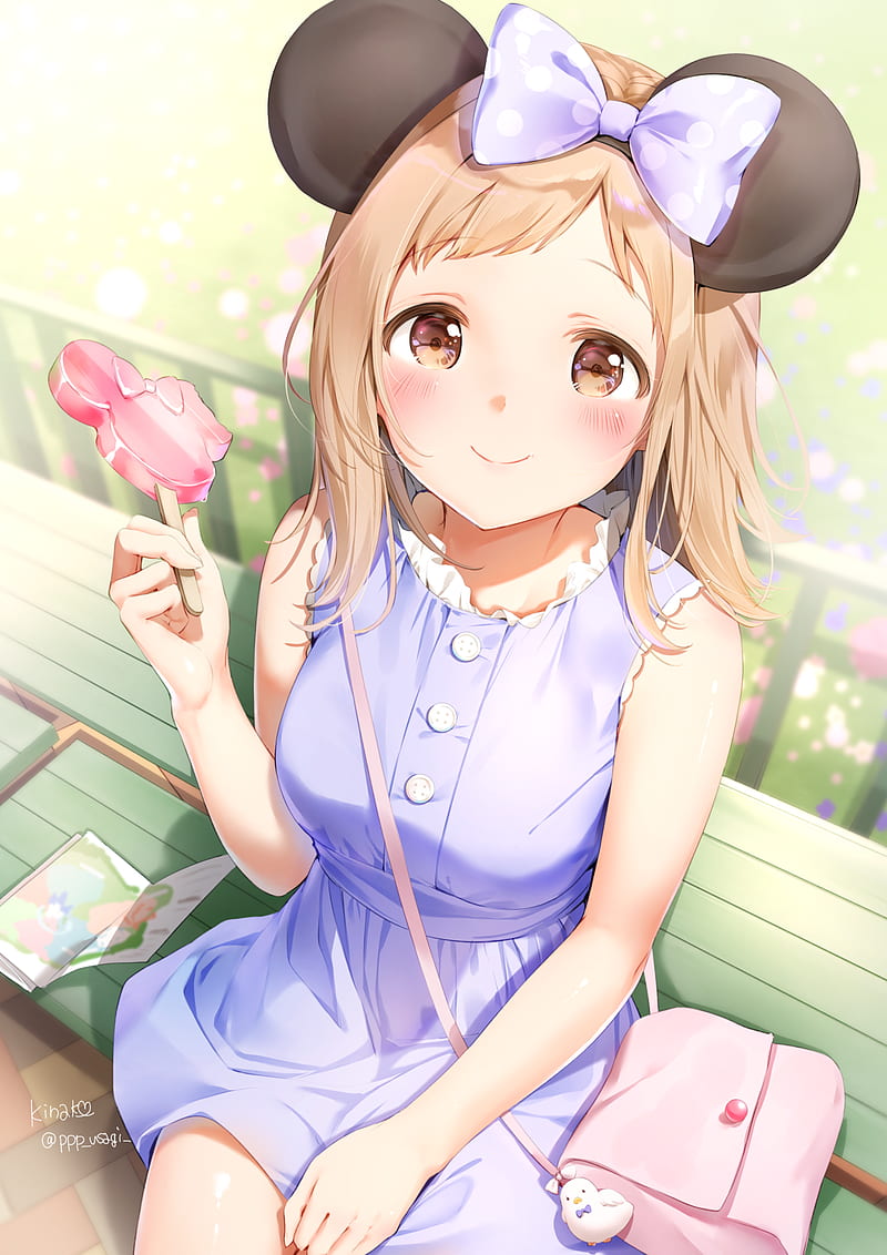 anime, anime girls, smiling, sweets, mouse ears, dress, HD phone wallpaper