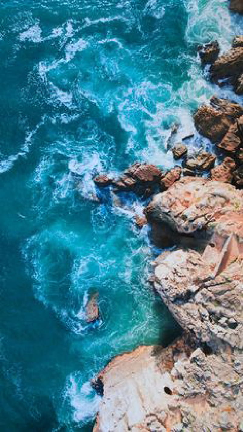 Cliff side, mountain, water, sea, ocean, rocks, tide, swells, jump, view, HD phone wallpaper