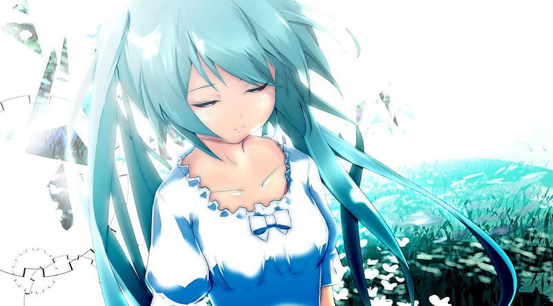 Miku Hatsune, vocaloid, girl, aquamarine, HD wallpaper