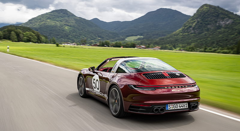 2021 Porsche 911 Targa 4S Heritage Design Edition (Color: Cherry Metallic) - Rear Three-Quarter , car, HD wallpaper 2021 Porsche 911 Targa 4S Heritage Design Edition (Color: Cherry Metallic) - Rear Three-Quarter , car, HD wallpaper