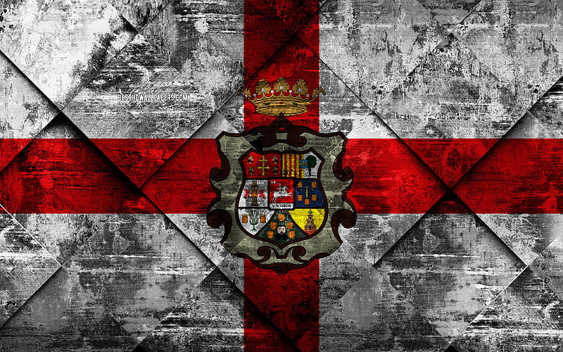 Flag of Huesca grunge art, rhombus grunge texture, spanish province, Huesca flag, Spain, national symbols, Huesca, provinces of Spain, creative art, HD wallpaper