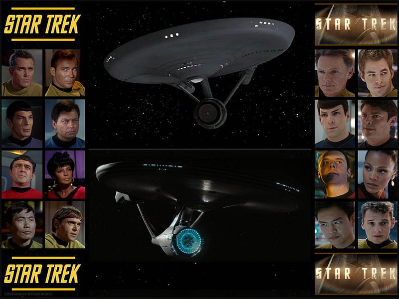 Trek Casts Past and Present, spock, star trek 2009, trek 2009, star trek, tos, kirk, mccoy, HD wallpaper