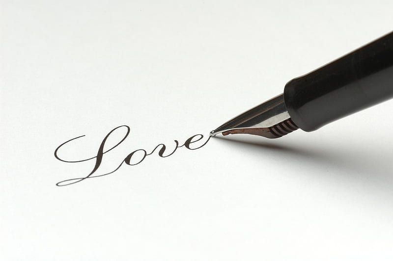 Love, pen, black, white, writing, word, HD wallpaper
