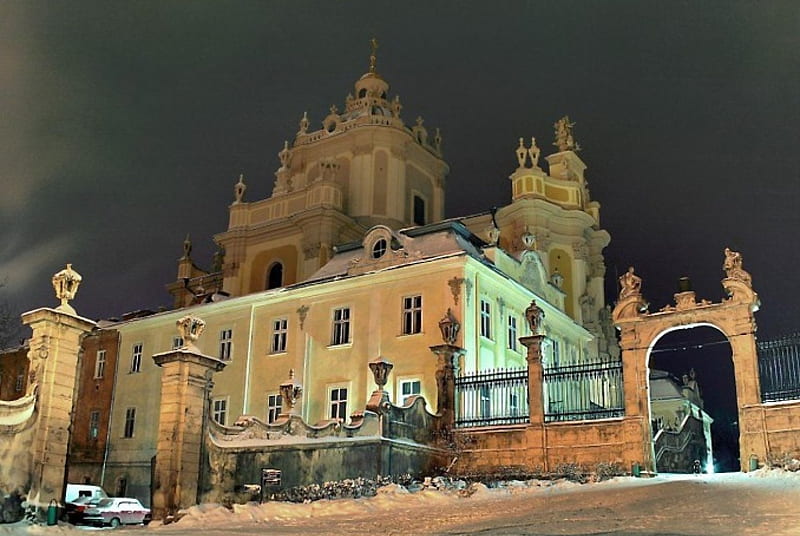 St. Jurij Cathedral, Lviv, Ukraine, architecture, Lviv, chatedral, Ukraine, winter, ukrainian cityes, HD wallpaper