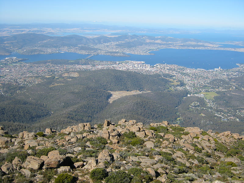 Hobart from Mt.Wellington, tasmania, city, blue sky, mountain top, HD wallpaper