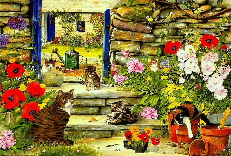 ★Stepping Out★, gardening, attractions in dreams, seasons, stepping out, paintings, flowers, lovely flowers, drawings, butterfly designs, animals, love four seasons, birds, creative pre-made, butterflies, weird things people wear, gardens and parks, cats, outdoor, HD wallpaper