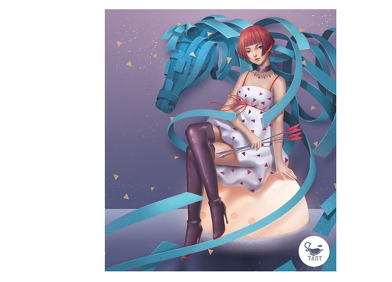 Zodiac ~ Sagittarius, thong nguyen, girl, blue, fantasy, zodiac, sagittarius, HD wallpaper