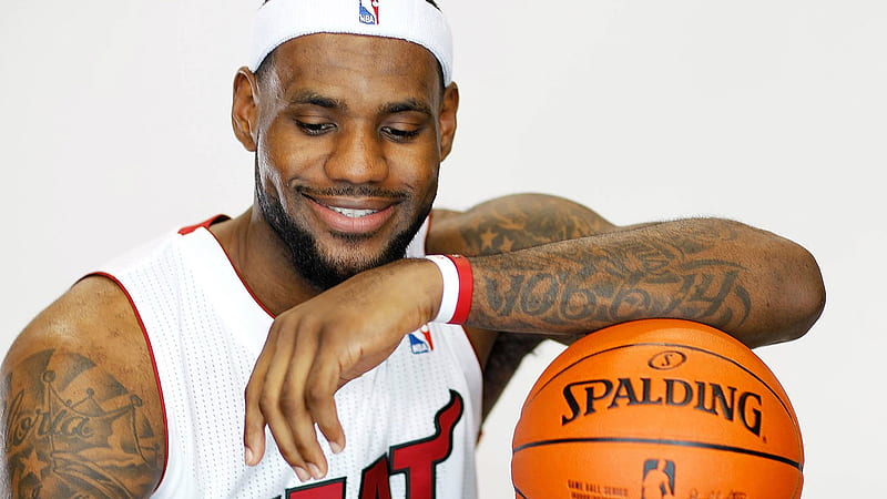 Smiley LeBron James Is Looking Down Having Basketball Aside Wearing White Band On Head In A White Background Sports, HD wallpaper